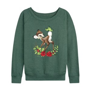 Women's - Disney - Christmas Botanical Butterfly Lightweight French Terry Wide Neck Long Sleeve Shirt - 1 of 4