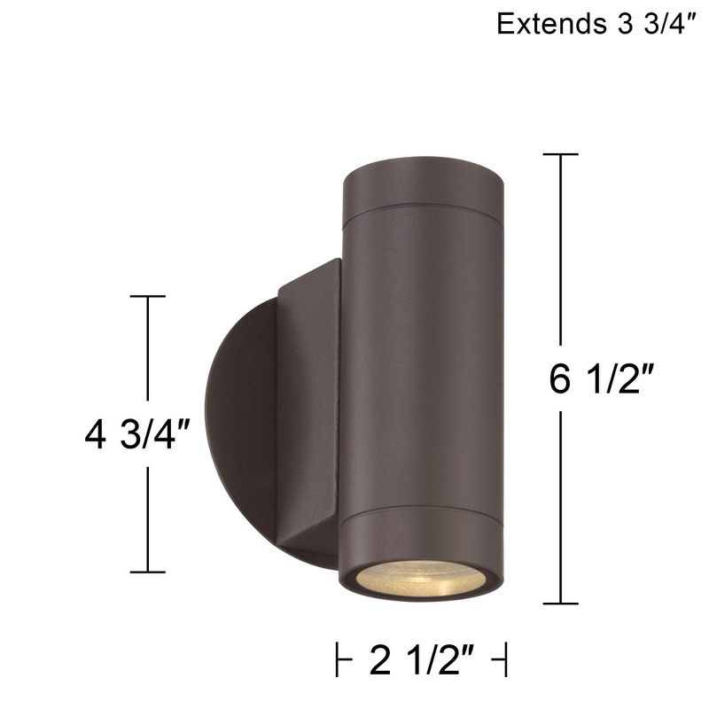 Possini Euro Design Modern Outdoor Wall Light Fixture Matte Bronze Cylinder 6 1/2" Tempered Glass Lens Up Down for Exterior House, 4 of 9
