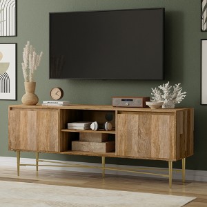 65" Solid Mango Wood and Iron TV Media Stand with Cable Management, Adjustable Shelves and X-Shaped Cross Brace for Living Room and Bedroom - 1 of 4