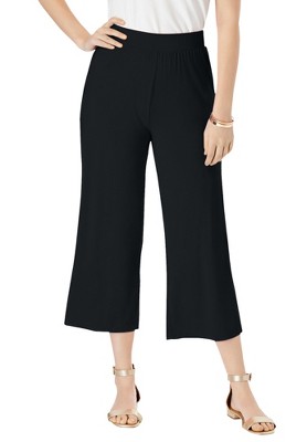 Jessica London Women's Plus Size Everyday Stretch Knit Wide Leg Crop Pant