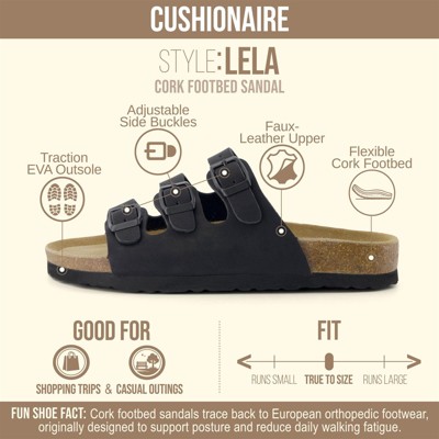 CUSHIONAIRE Lela Slip On Womens Sandals with Vegan Adjustable Straps & Genuine Suede Cork Footbed - Comfortable Memory Foam Sandals for Women 2025