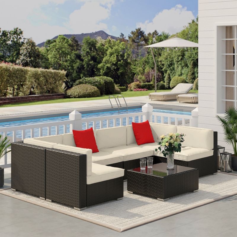 Outsunny 7-Piece Outdoor Patio Furniture Set with Modern Rattan Wicker, Perfect for Garden, Deck, and Backyard, 4 of 12