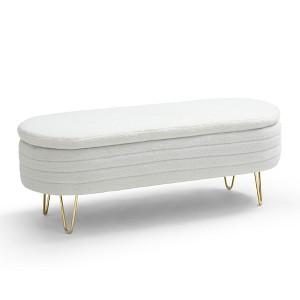 NicBex Fabric End of Bed Bench Upholstered Oval Storage Bench Beige - 1 of 4