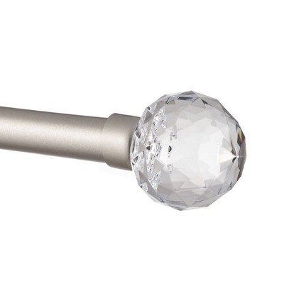 Adjustable Matte Silver Iron Curtain Rod with Crystal Ball Finials