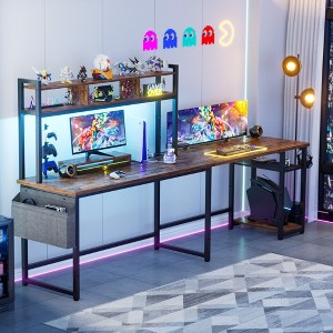 Besiost L-shaped Computer Desk with Hutch, Desk with Power Outlet and LED Light - 1 of 4