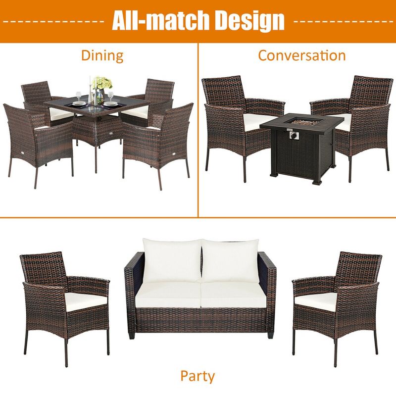 Costway Patio Rattan Arm Dining Chair Cushioned Sofa Furniture Brown, 5 of 11