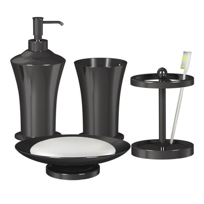 4pc Midnight Metal Bath Accessory Set for Vanity Counter Tops Black - Nu Steel