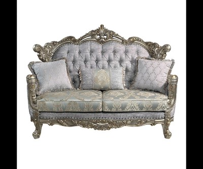 Miliani Gray Tufted Fabric Loveseat with Nailhead Trim