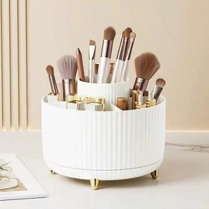 Attop Rotating Makeup Brush Holder - 360° Spinning Cosmetic Organizer with Compartments for Brushes, Lipsticks, Bathroom Bedroom Vanity Storage - 1 of 4