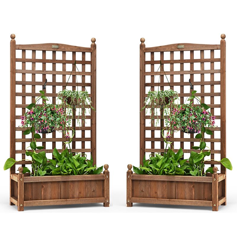 Costway 2 PCS Solid Wood Planter Box with Trellis Weather-Resistant 25"x11"x48", 1 of 11