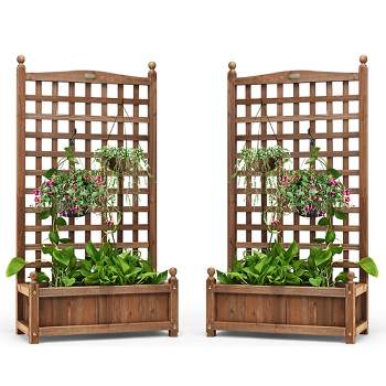 Costway 2 PCS Solid Wood Planter Box with Trellis Weather-Resistant 25"x11"x48"