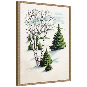Kate & Laurel All Things Decor Sylvie Beaded Christmas Snowy Winter Trees Framed Canvas by Corinna Buchholz - 1 of 4