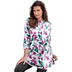 Roaman's Women's Plus Size Boatneck Ultimate Tunic With Side Slits - 1 of 4