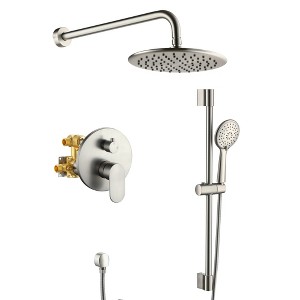 Mondawe 9 Inch 2-functions Wall Mounted Rainfall Shower Body Round Top Spray System with Handheld - 1 of 4