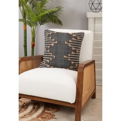 Black and Beige Zig Zag Tassel Square Throw Pillow