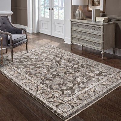 Gray and Ivory Synthetic Rectangular Area Rug 6'7" x 9'6"