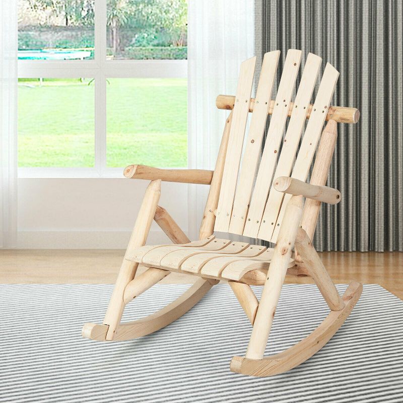 Costway Log Rocking Chair Wood Single Porch Rocker Lounge Patio Deck Furniture Natural, 4 of 11