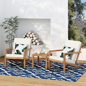 Yami 3-piece Acacia Wood Patio Conversation Set with Accent Table and 2 Chairs, Outdoor Furniture Chat Set - Maison Boucle - 1 of 4