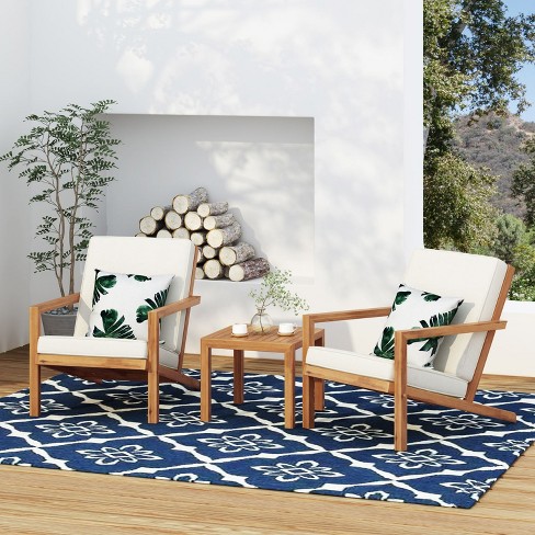 Yami 3-piece Acacia Wood Patio Conversation Set with Accent Table and 2 Chairs, Outdoor Furniture Chat Set - Maison Boucle - image 1 of 4