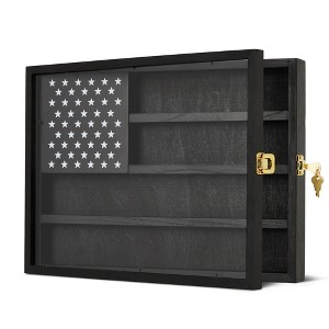 Wooden Military Specimen Display Case with Shatterproof Front - Wall Mount or Tabletop Showcase for 45+ Challenge Pieces, Medals & Poker Chips - 1 of 4