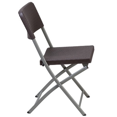 Emma and Oliver Brown Rattan Plastic Folding Chairs, Set of 2