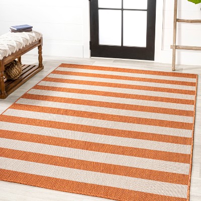 Reversible Orange and Beige Synthetic Stripe 4' x 6' Rug