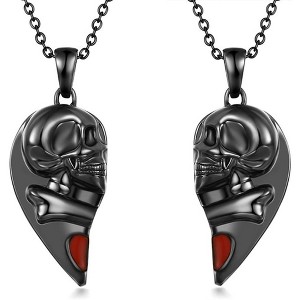 Gothic Couple Necklace Set - Skeleton Heart Pendant (Punk Matching Jewelry for Him & Her) - 1 of 4