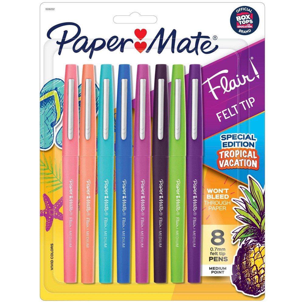 Paper Mate Flair Tropical Vacation 8pk Felt Pens 0.7mm Medium Tip Multicolored