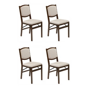 MECO Stakmore Contemporary Premium Solid Wood Dining Compact Folding Chair Set with Fabric Padded Upholstered Seat, Fruitwood, Set of 4 - 1 of 4
