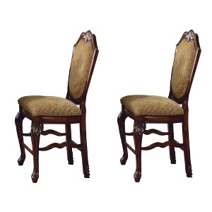 Traditional Counter Stools with Ergonomic Arched Back, Upholstered Seat, and Decorative Wooden Legs, Set of 2 - 1 of 4