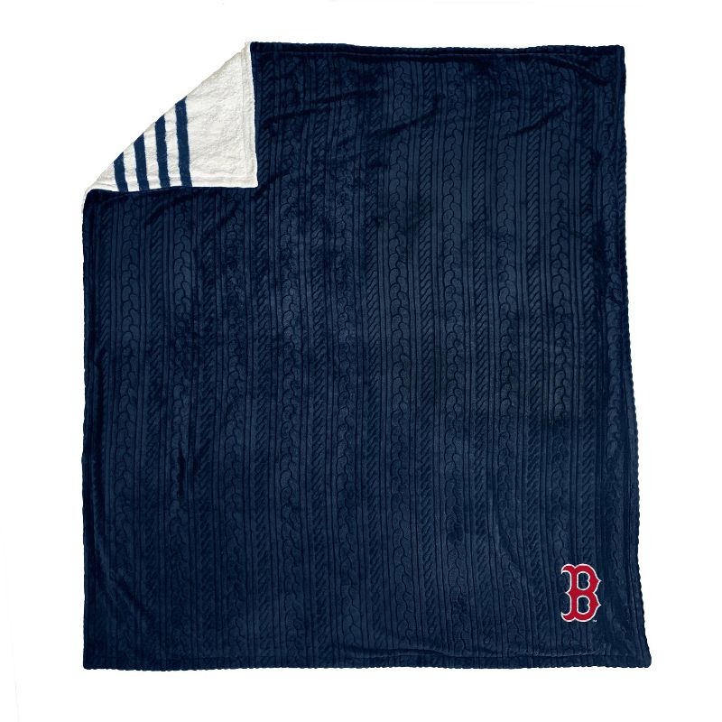 MLB Boston Redsox Knit Embossed Faux Shearling Stripe Throw Blanket, 2 of 3