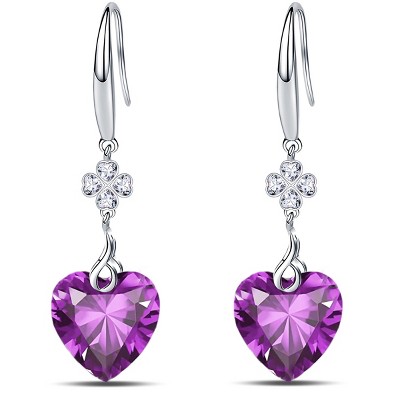 Paaaawaters 925 Sterling Silver 5A Pure Brillant Heart Cut Cubic Zirconia Love Heart Dangle Earrings for Women