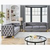 Velvet Chesterfield Sofa Set of 2,3-Seater Tufted Sofas with Metal Legs & Nailhead Trim for Living Room-Baofuwish - 2 of 4