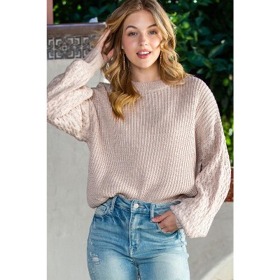 I AM A FASHION JUNKY Parchment Chunky Knit Sleeve Drop Shoulder Sweater