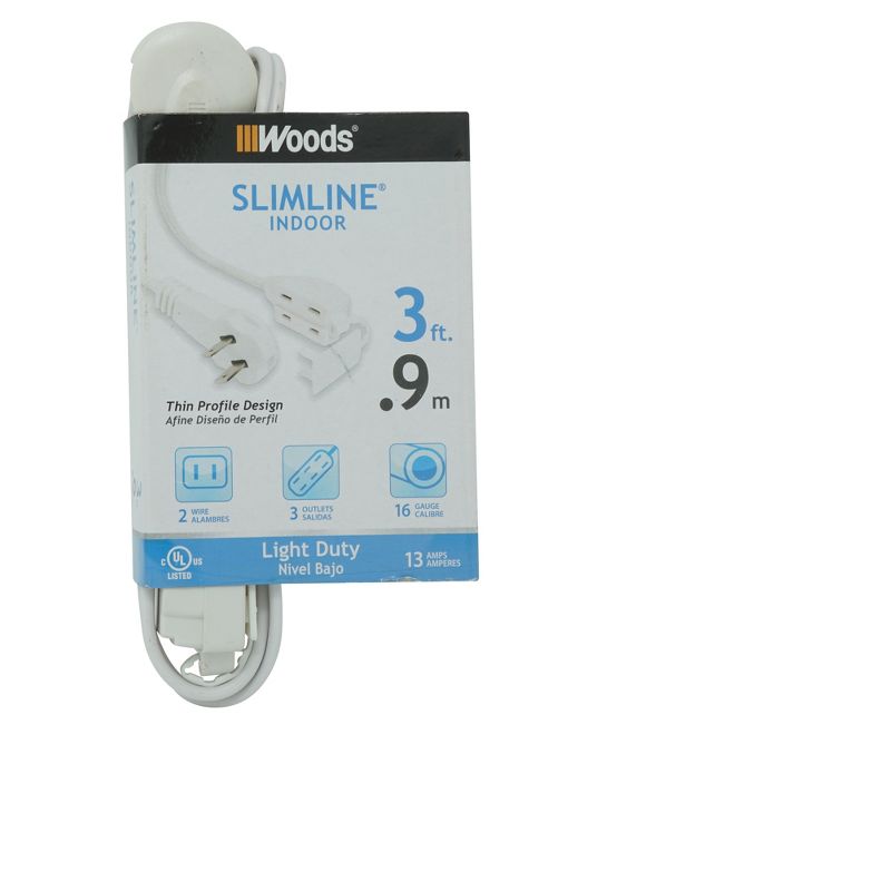 Woods 3&#39; Slimline White Extension Cord, 1 of 3