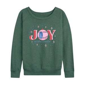 Women's - Instant Message - Joy To The World Christmas Ornament Lightweight French Terry Wide Neck Long Sleeve Shirt - 1 of 4