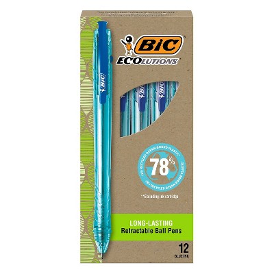 BIC Ecolutions Ocean-Bound Retractable Ballpoint Pens Medium Point Blue Ink Dozen (BPRR11-BLU)
