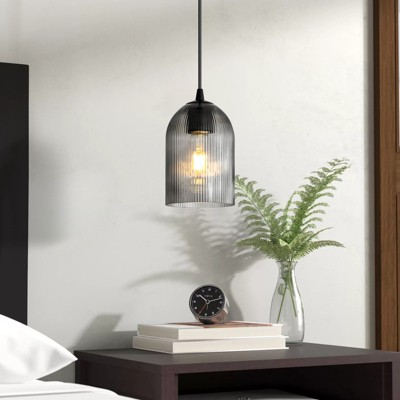 Rennnsan Norrise 8" H 1 - Light Dome Textured Smoke Glass Modern Dimmable Pendant in Black