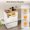 VINGLI White Nightstand with Charging Station, High Gloss Led Night Stand with Drawers, End Table - 4 of 4