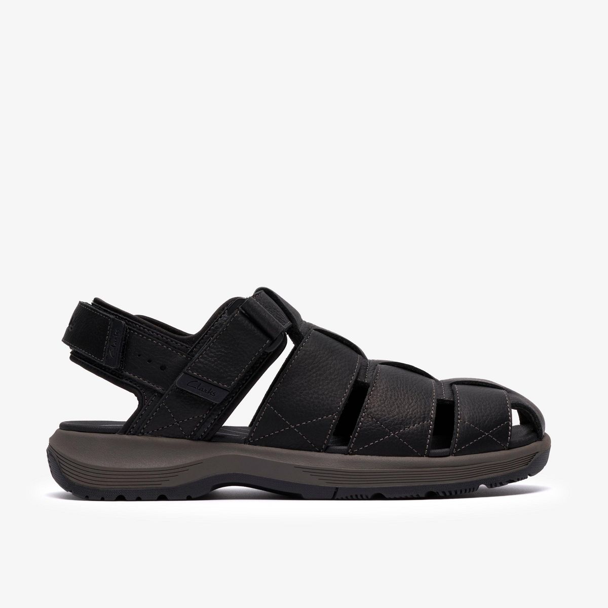 Clarks Mens Guideview Cove Black Leather Sandals
