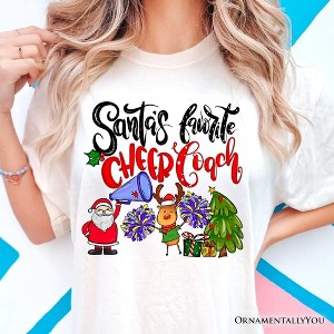 Santa’s Favorite Cheer Coach Christmas T-Shirt, Festive Cheerleading Tee | OrnamentallyYou - 1 of 4