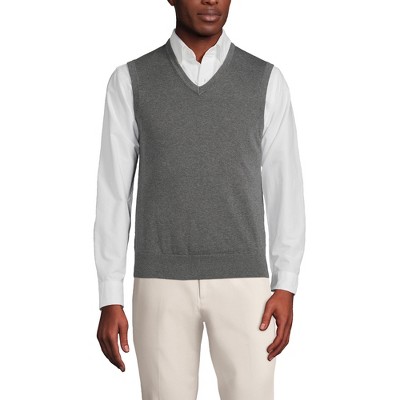 Lands' End Men's Fine Gauge Supima Cotton Sweater Vest - Medium - Charcoal  Heather