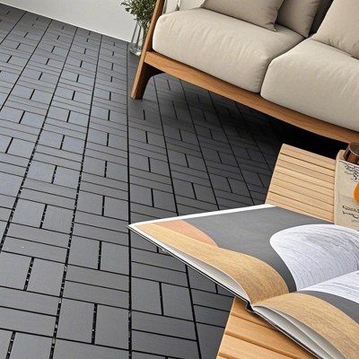 Chic Crate-Plastic Interlocking Decking Tiles – 44Pcs | 12x12in Waterproof | Pool/Backyard | Dark Gray