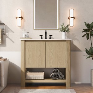 Bella Depot 36" Modern Bathroom Vanity with Rectangle Ceramic Sink Free-Handle Design Soft-Closing Doors - 1 of 4