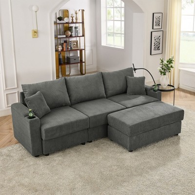 NicBex Couches for Living Room Accent Chair Sofa with Storage Armrest, Comfy Corduroy Upholstered Sofa Couch with Cup Holders and a Phone Holder