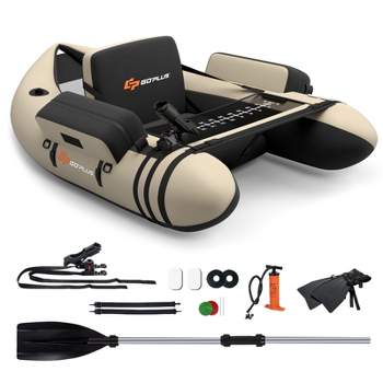 Costway Inflatable Fishing Float Tube w/Pump & Storage Pockets & Fish Ruler Gray\Beige\Green