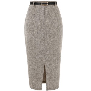 INSPIRE CHIC Women's Fall Winter High Waisted Back Elastic with Belt Work Office Midi Skirts - 1 of 4