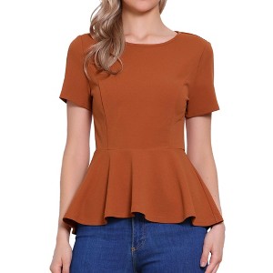 INSPIRE CHIC Women's Short Sleeve Round Neck Stretch Business Classic Peplum Top - 1 of 4