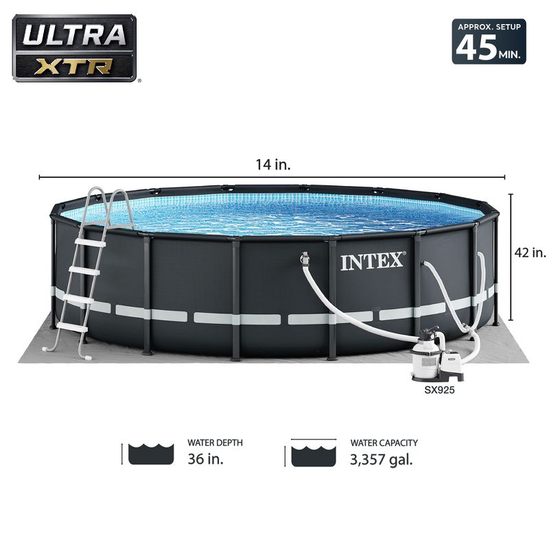 Intex Ultra XTR Frame 14'x42" Round Above Ground Outdoor Swimming Pool Set with Sand Filter Pump, Ground Cloth, Ladder, and Pool Cover, 3 of 7