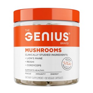 Genius Brand Genius Mushrooms—Immune, Focus & Energy Support—Lion’s Mane, Cordyceps, Reishi—Organic, Non-GMO—90 Veggie Capsules - 1 of 4